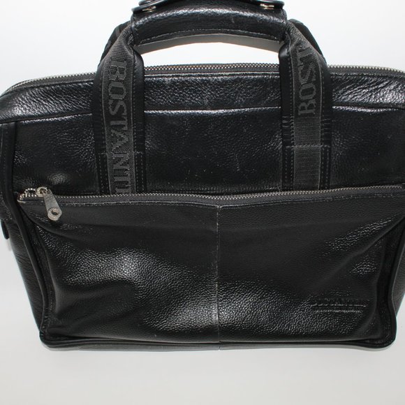 Bostanten Black Leather Messenger Shoulder Bag - Picture 3 of 13